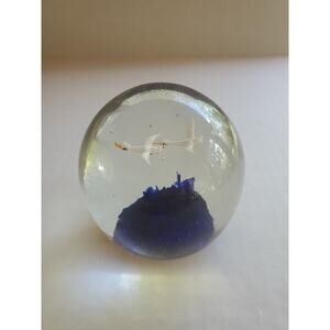 Art Glass Unmarked Paperweight Ducks Flying Over Blue Water